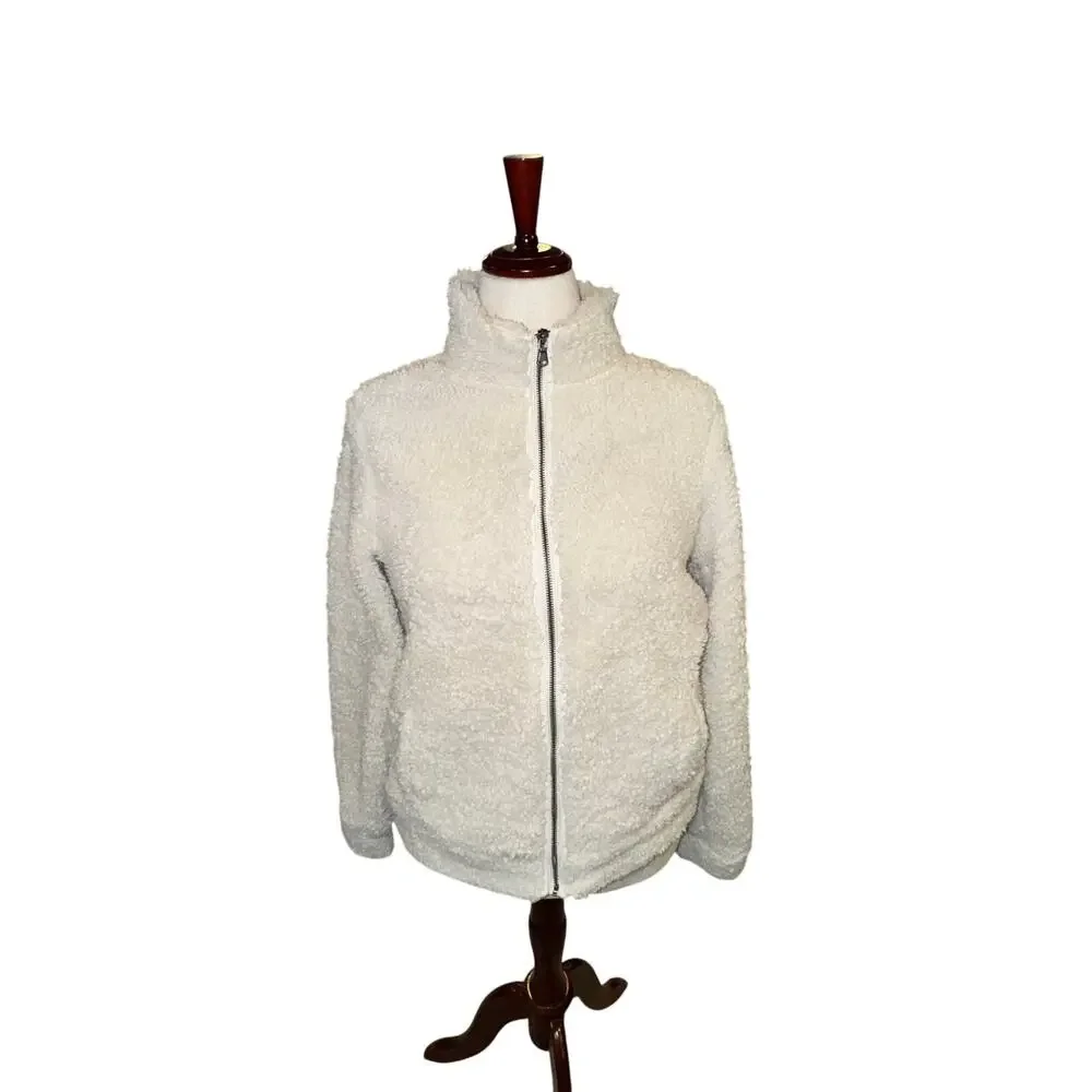 Sonoma Ivory Teddy‎   Sherpa Zip Up Jacket Women’s Medium Faux Fur Fleece